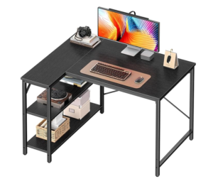 Huuger 39 inch L shaped desk with storage shelves for small spaces