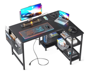 ODK small L shaped corner desk with storage shelves for small home office