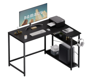 Pamray 43 inch L shaped corner desk with storage shelves for small room office