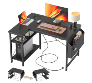 TIQLAB 40 inch L shaped desk with shelves and power outlets